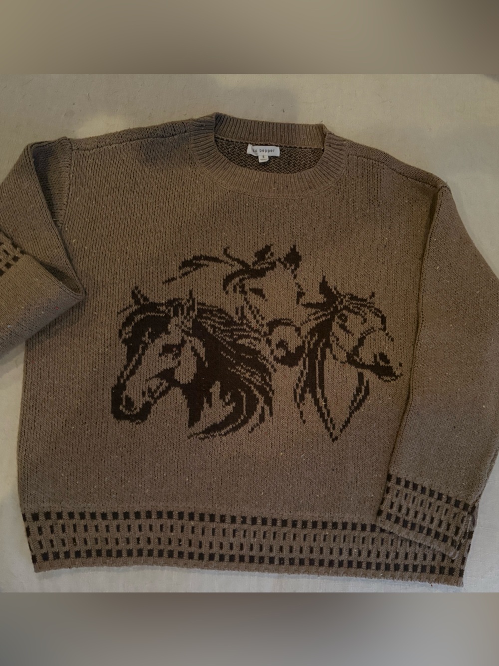 Blu Pepper Brown Crewneck Sweater with Horse Graphic